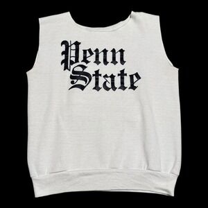 Vintage 80s 90s‎ Penn State Spell Out White Cropped Sweatshirt Women's Boxy M